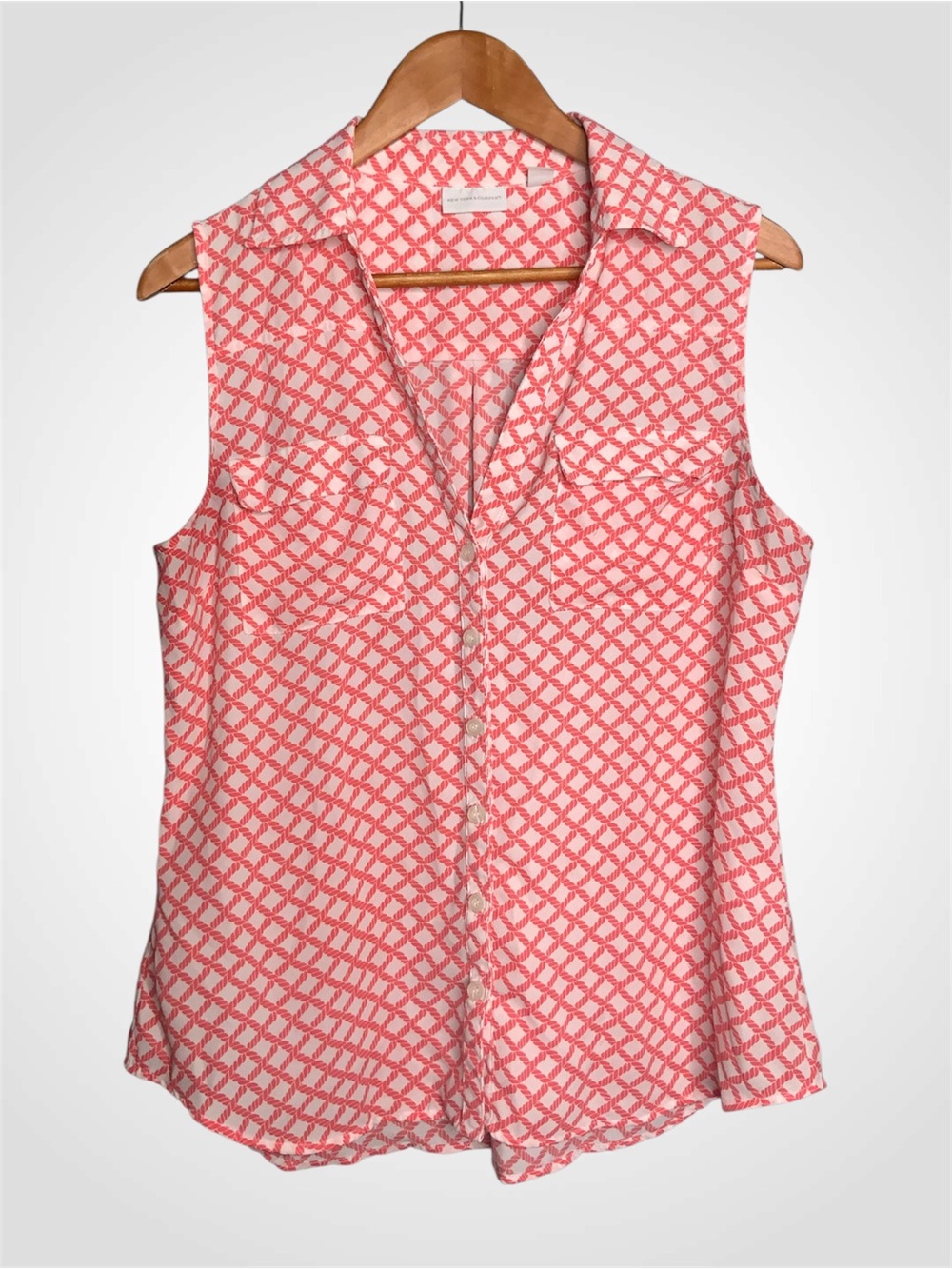 New York & Company Coral Orange Geometric Sleeveless Button-Front Blouse Large